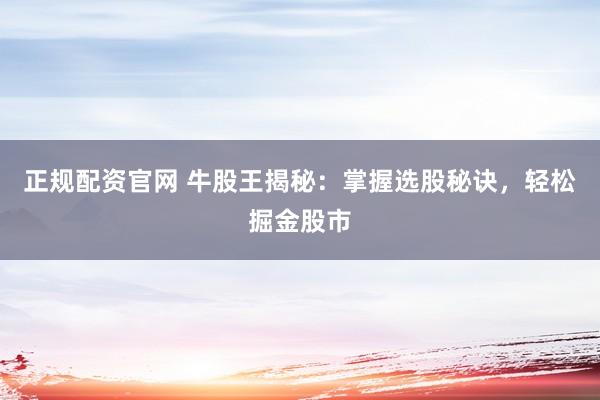 正规配资官网 牛股王揭秘：掌握选股秘诀，轻松掘金股市