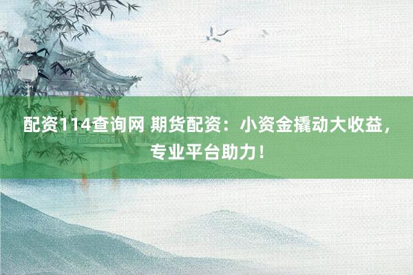 配资114查询网 期货配资：小资金撬动大收益，专业平台助力！