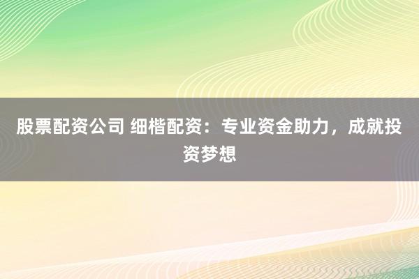 股票配资公司 细楷配资：专业资金助力，成就投资梦想