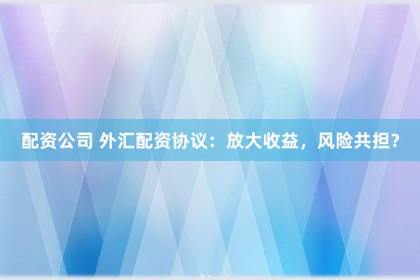 配资公司 外汇配资协议：放大收益，风险共担？