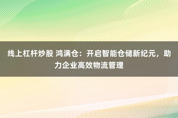 线上杠杆炒股 鸿满仓：开启智能仓储新纪元，助力企业高效物流管理
