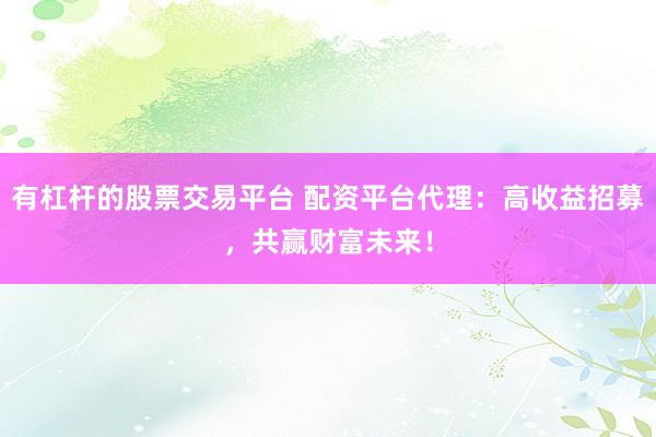 有杠杆的股票交易平台 配资平台代理：高收益招募，共赢财富未来！