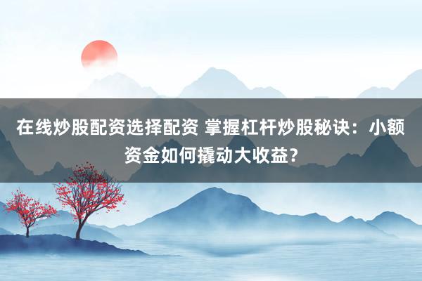 在线炒股配资选择配资 掌握杠杆炒股秘诀：小额资金如何撬动大收益？