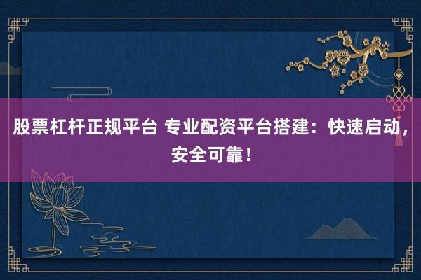 股票杠杆正规平台 专业配资平台搭建：快速启动，安全可靠！