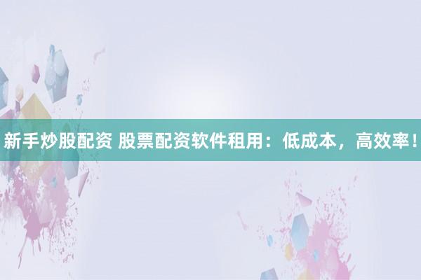 新手炒股配资 股票配资软件租用：低成本，高效率！