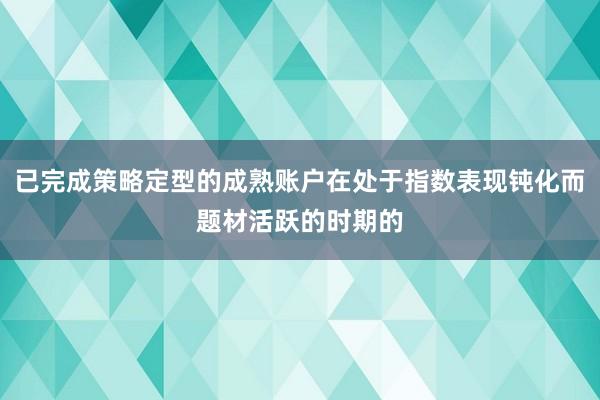已完成策略定型的成熟账户在处于指数表现钝化而题材活跃的时期的
