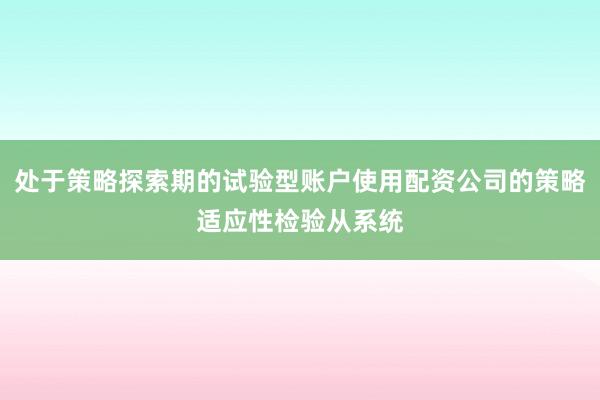 处于策略探索期的试验型账户使用配资公司的策略适应性检验从系统