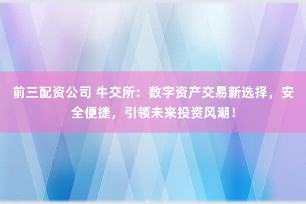 前三配资公司 牛交所：数字资产交易新选择，安全便捷，引领未来投资风潮！