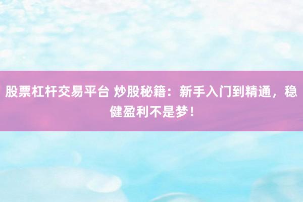 股票杠杆交易平台 炒股秘籍：新手入门到精通，稳健盈利不是梦！