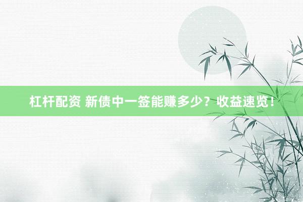 杠杆配资 新债中一签能赚多少？收益速览！