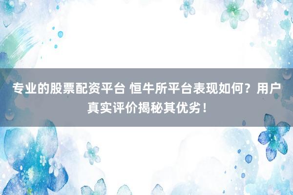 专业的股票配资平台 恒牛所平台表现如何？用户真实评价揭秘其优劣！
