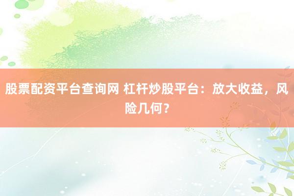 股票配资平台查询网 杠杆炒股平台:放大收益,风险几何?